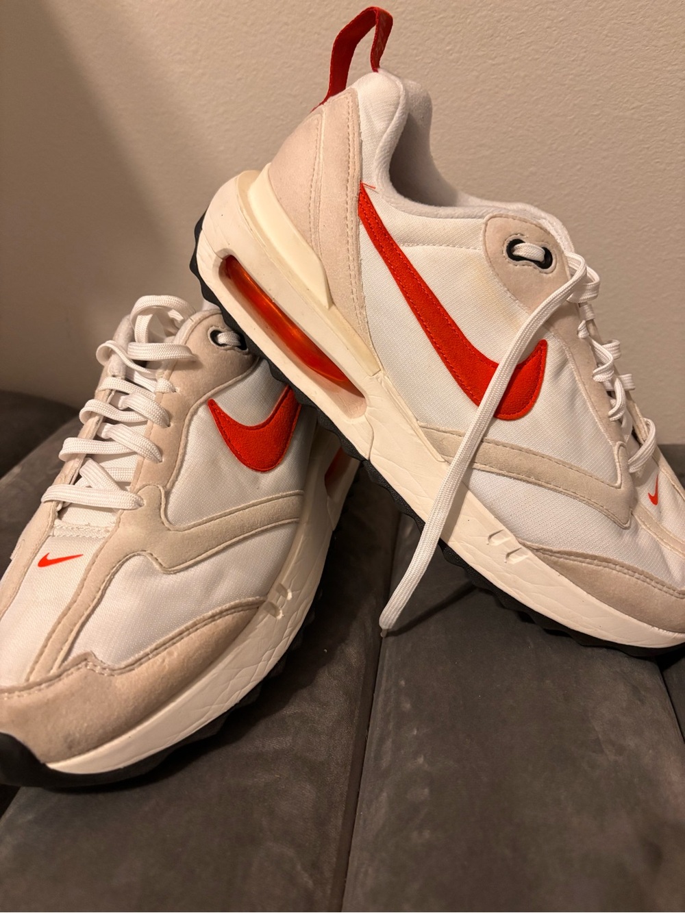 Nike White and Orange Low-Top Air-Cushioned Sneakers